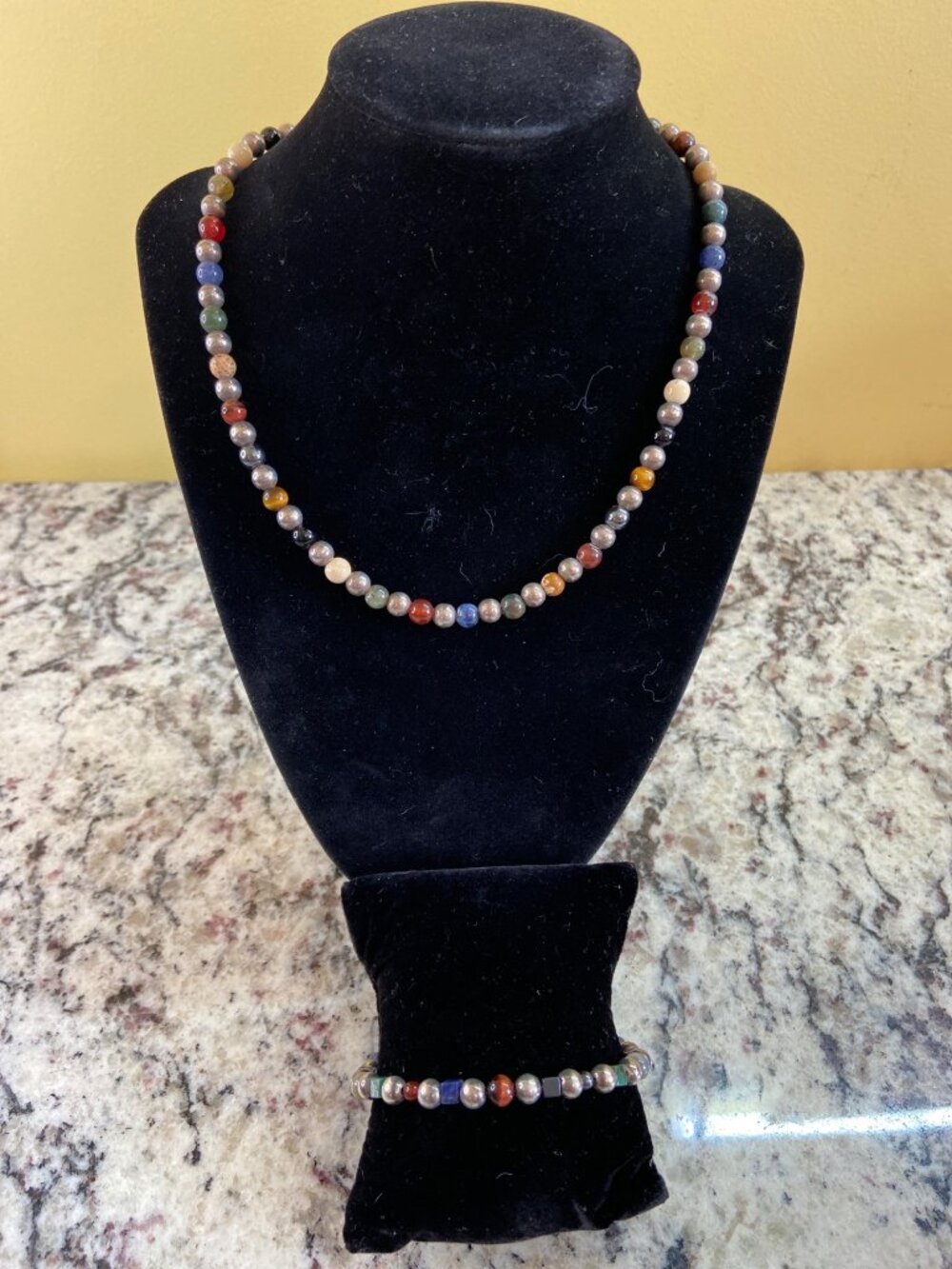 Emily Ray 925 Sterling Silver Tigers Eye Jasper Bead Necklace Bracelet Set Boho